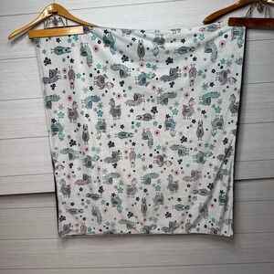 Llama Fleece Soft Blanket Throw White Pink Teal Flower Baby Toddler Minky Fabric